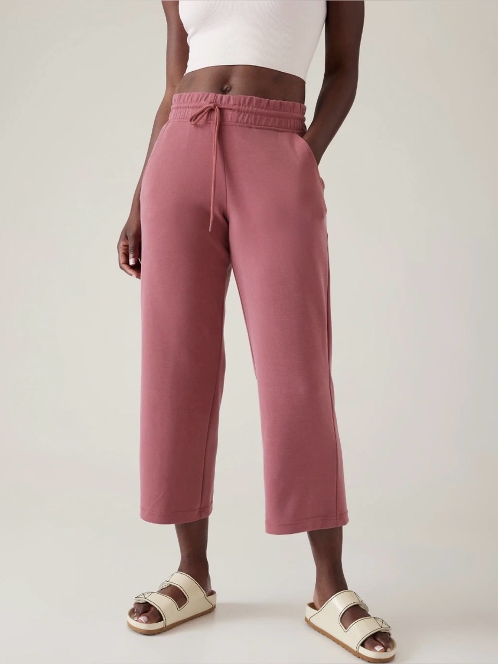 Athleta seasoft straight pant antique pink wide leg cropped super soft XL